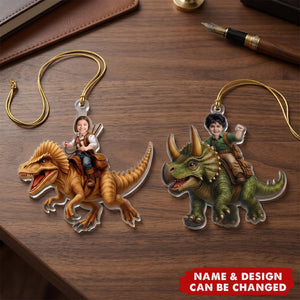 Custom Photo Kid Riding Dinosaur - Personalized Acrylic Ornament