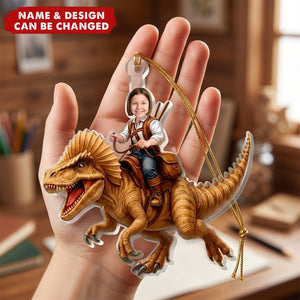 Custom Photo Kid Riding Dinosaur - Personalized Acrylic Ornament