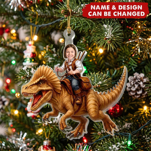Custom Photo Kid Riding Dinosaur - Personalized Acrylic Ornament