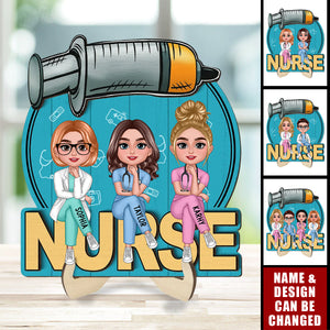 Doll Nurse Best Friends Colleagues Personalized 2-Layer Wooden Plaque