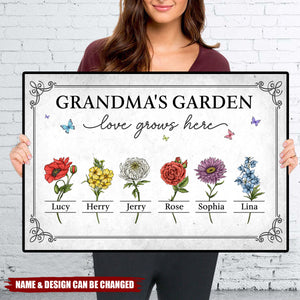 Watered By Hugs & Sunshine - Family Personalized Custom Horizontal Poster - Mother's Day, Gift For Mom, Grandma