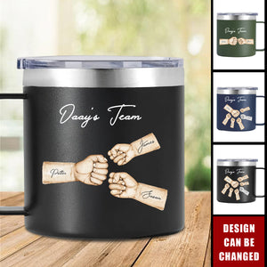 Daddy's Team Fist Bump Personalized Stainless Steel Tumbler With Handle, Unique 2025 Father's Day Gift For Dad