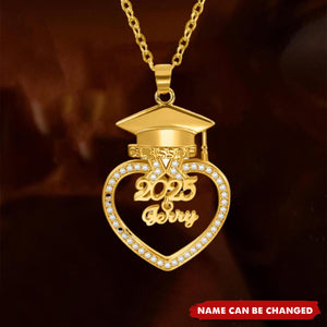 Personalized Grad Cap Zircon Heart Necklace with Name and Year Class of 2025 Graduation Birthday Gift for Graduates