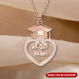 Personalized Grad Cap Zircon Heart Necklace with Name and Year Class of 2025 Graduation Birthday Gift for Graduates