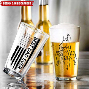 Best Dad Papa Grandpa Ever Fist Bump Outline Nation Flag Personalized Beer Glass