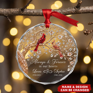 Always And Forever in Our Hearts - Personalized Glass Ornament - Heartfelt Memory Keepsake