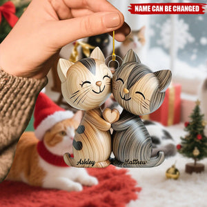 Cute Cat Couple - Personalized Acrylic Flat Ornament