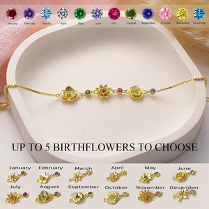 Multi Birth Flower With Birthstone Family Personalized Bracelet