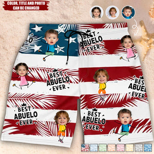 Custom Photo Best Dad Grandpa Ever - Family Personalized Beach Shorts, Gift For Father