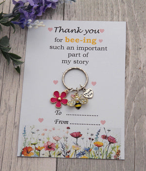 Personalized Bee Keychain - Gift for Teacher, Nursery Teacher With Card
