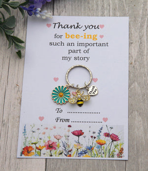 Personalized Bee Keychain - Gift for Teacher, Nursery Teacher With Card