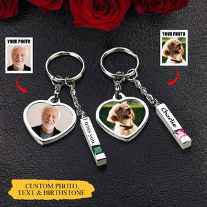 Memorial Custom Heart Shaped Photo Birthstone Personalized Urn Keychain