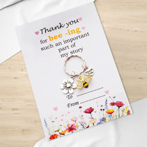 Personalized Bee Keychain - Gift for Teacher, Nursery Teacher With Card