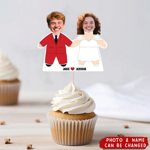Custom Photo Face Wedding Couple Decoration Cupcake Toppers
