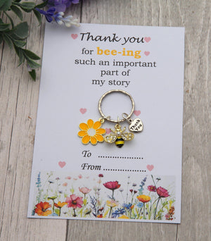 Personalized Bee Keychain - Gift for Teacher, Nursery Teacher With Card
