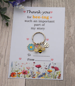 Personalized Bee Keychain - Gift for Teacher, Nursery Teacher With Card