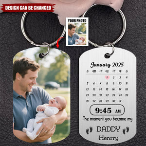 Custom Photo Memory Calendar The Day You Became My Daddy Metal Keychain