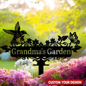 Custom Humming bird Metal Garden Decor, Bird with Flower Garden Sign