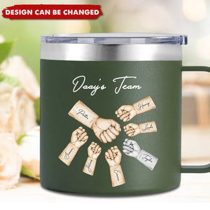 Daddy's Team Fist Bump Personalized Stainless Steel Tumbler With Handle, Unique 2025 Father's Day Gift For Dad