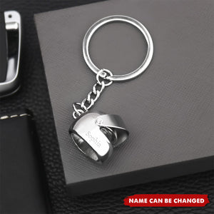 Personalized Monogram Motorcycle Helmet Keychain with Box and Double-sided Engraved Name,Birthday Valentine's Day Gift for Men