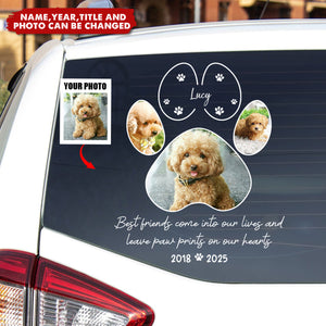Custom Dog Photo, You Left Pawprint On Our Hearts - Personalized Memorial Decal