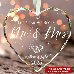 Wedding Gifts, Mr & Mrs Ornament 2025 - Crystal Glass Ornament