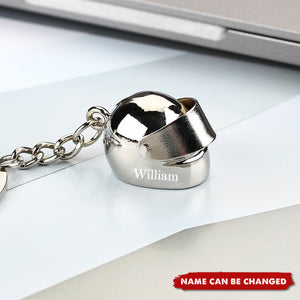 Personalized Monogram Motorcycle Helmet Keychain with Box and Double-sided Engraved Name,Birthday Valentine's Day Gift for Men