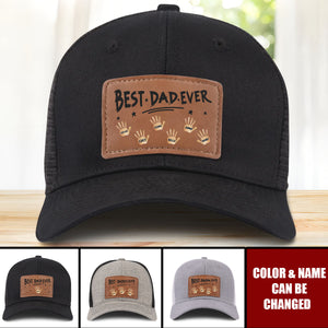 Best Dad Ever, Stamped With Love - Family Personalized Custom Leather Patch Hat - Father's Day, Gift For Dad, Grandpa