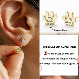 Engraved Paw Print Name Earrings, Paw Print Studs, Personalized Paw Earrings, Gift for Pet Lovers