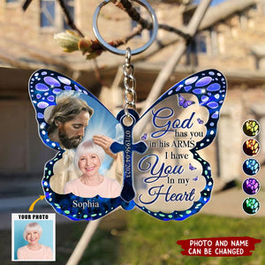 Custom Photo God Has You In His Arms - Memorial Personalized Keychain