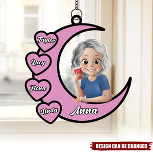Love You To the Moon & Back - Family Personalized Window Hanging Suncatcher Ornament - Mother's Day, Gift For Mom, Grandma