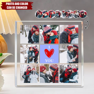 Personalized Heart I Love You - 8 Photo Collage Acrylic Plaque for Couples