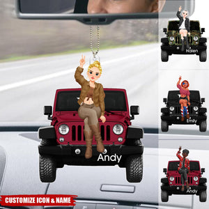 Girl Sitting On Off-road Car - Personalized Acrylic Car Ornament, Gifts For Car Lovers