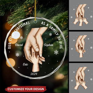 First Christmas As Family Hands On Hands Personalized Glass Ornament