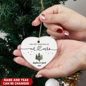 Mr Mrs Ceramic Heart Ornament - Personalized First Christmas Keepsake