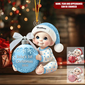 Baby Holding Christmas Bauble - Personalized Acrylic Flat Ornament