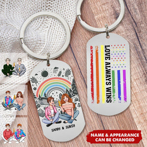 Love Always Wins - Personalized Gifts For LGBT Couple Keychain