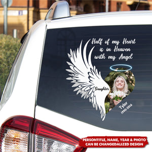 Half Of My Heart Is In Heaven With My Angel - Personalized Memorial Decal