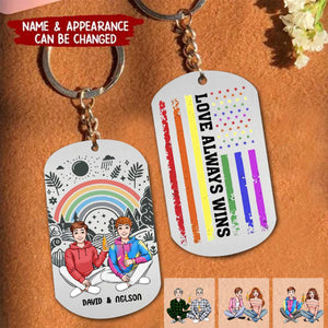 Love Always Wins - Personalized Gifts For LGBT Couple Keychain