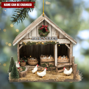 Christmas Eggstravaganza Holiday Chicken Coop Personalized Name Shaped Ornament