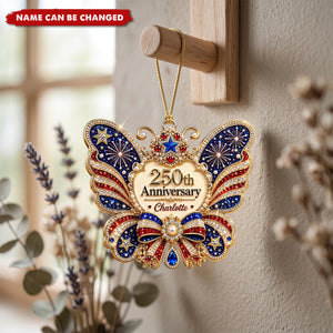 Custom Name USA 250th Anniversary Butterfly Acrylic Ornament