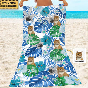 Cat Dog Kid Photo Tropical Style Personalized Beach Towel