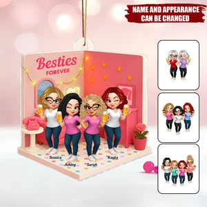 Pink Besties Sisters 3D Effect In House - Personalized Acrylic Flat Ornament
