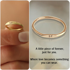 Dainty Stamped initial Ring, Personalized Birthday Memorial Ring, Gift for Him/Her