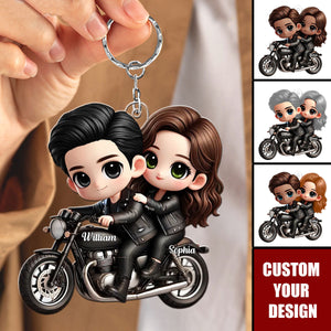Cute Cartoon Couple Motorcycle Personalized Acrylic Keychain