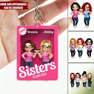 Besties Sisters 3D Effect Pink Toy Box - Personalized Acrylic Keychain