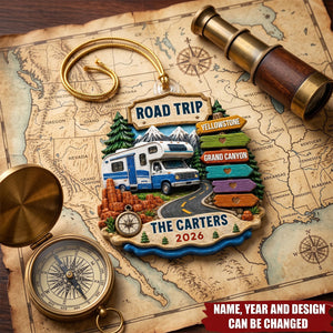 Trending Road Trip Travel Adventure - Personalized Acrylic Ornament - Vacation Gifts For Couple, Family
