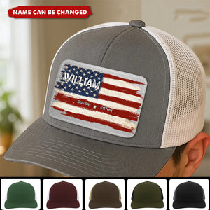 Dad Grandpa Papa Nation Flag Personalized Leather Patch Hat