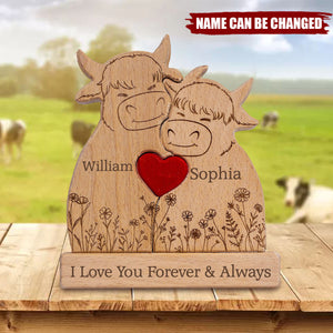 Highland Cow Couple Anniversary Gift Valentine's Day Gift - Personalized Wooden Puzzle