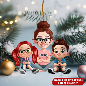 Heartwarming Grandma Grandkids Sitting - Personalized Acrylic Flat Ornament